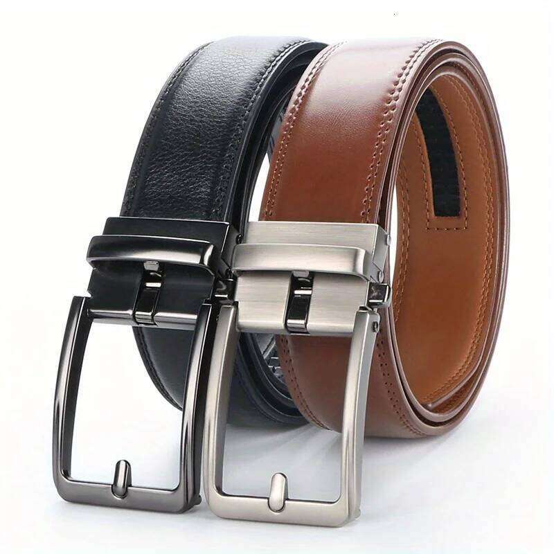 Original Genuine Leather Ratchet Belt - Adjustable Alloy Click Automatic Buckle, High-Quality Leather, Casual Business Style Y260225