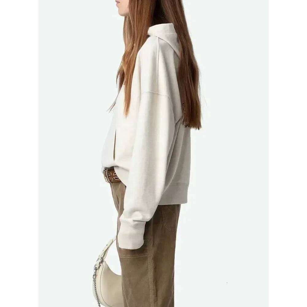 Spring White Ink Hot Stamping Embroidery Hooded Women's Solid Color Plush Sweatshirt Mdng260225