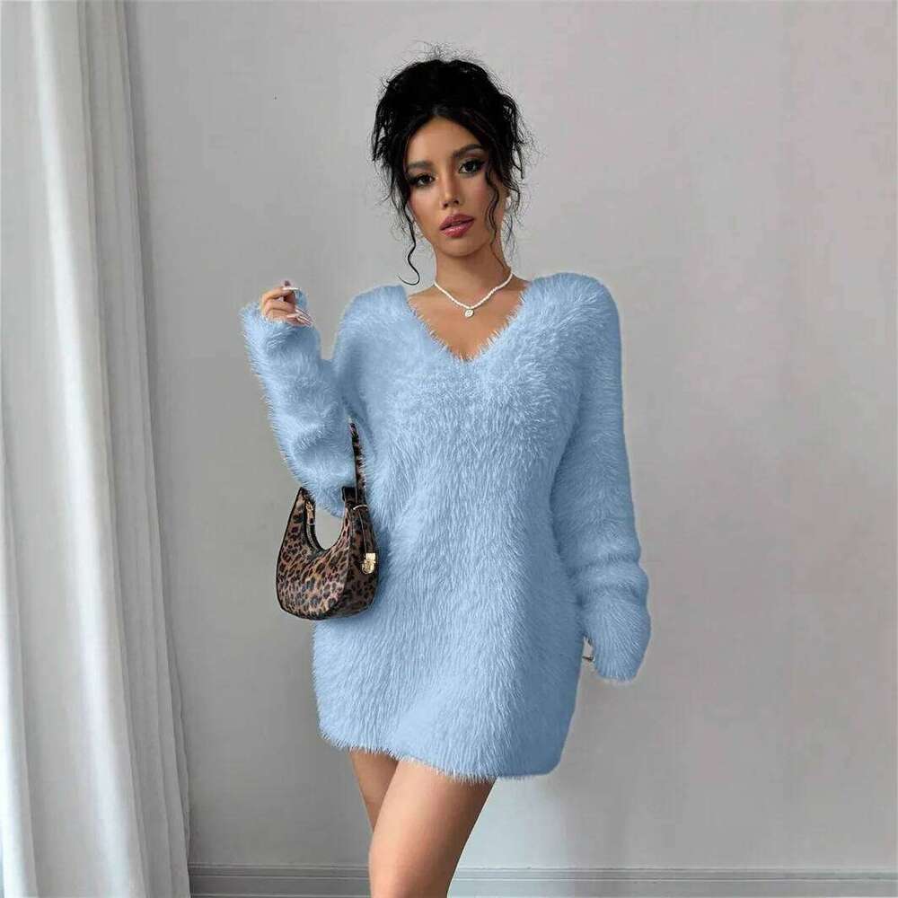 O Neck Long Sleeve Women's Plush Dress Sweater Autumn Winter New Style Cross-Border Fashion Elegant Vestidos Female Garment XJ260225