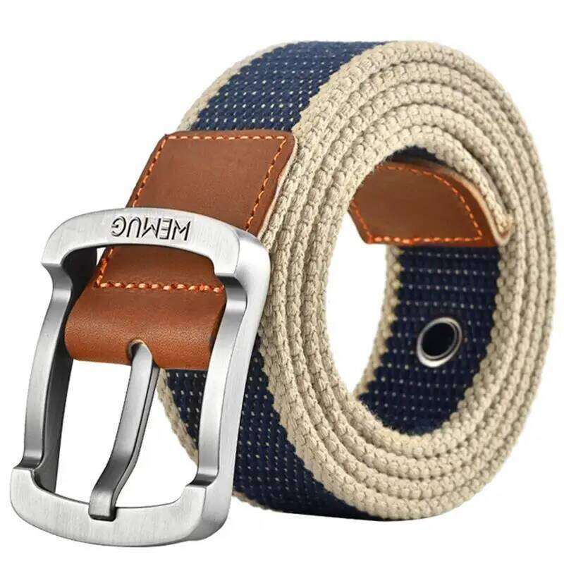3.5cm Outdoor Canvas Men's Solid Color Black and Red Striped Woven Alloy Pin Buckle Sports Overalls Belt for Men Wholesale Y260225