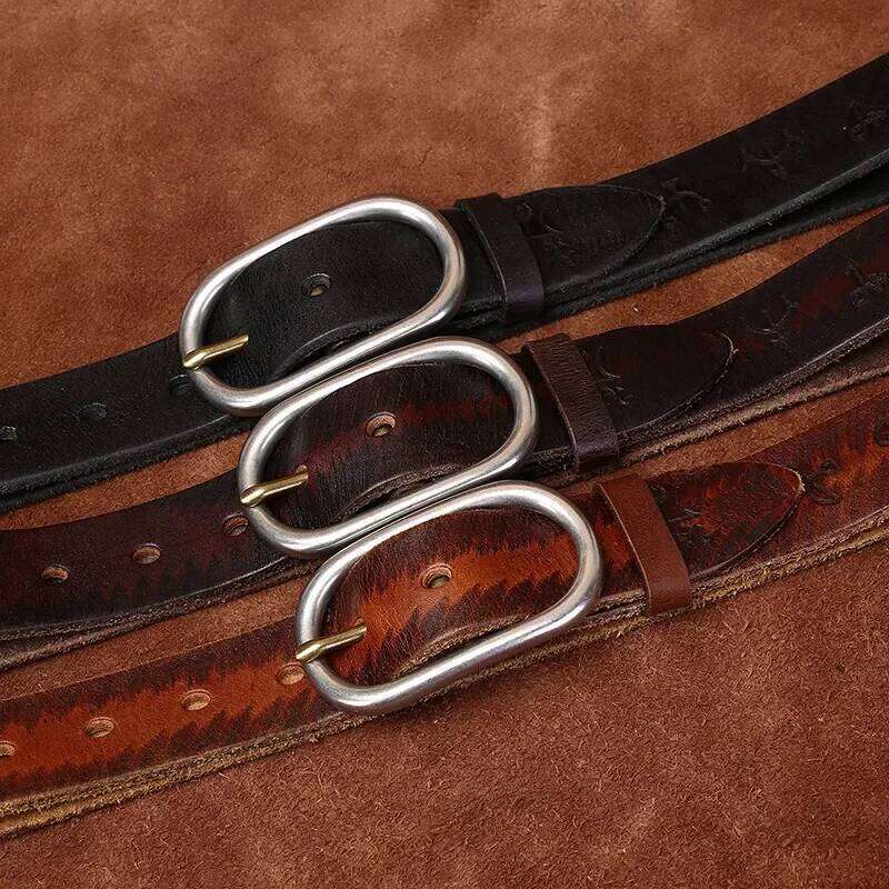 3.3CM Genuine Leather Belt for Men High Quality Stainless Steel Needle Buckle Jeans Cowskin Casual Belts Cowboy Waistband Male Y260225