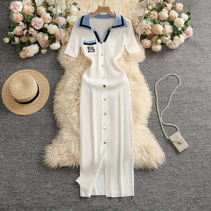 YuooMuoo Chic Sexy Wrap Hips Knitted Maxi Women Brand Fashion Embroidery Sweater Dress Elegant Office Lady Vest XJ260225