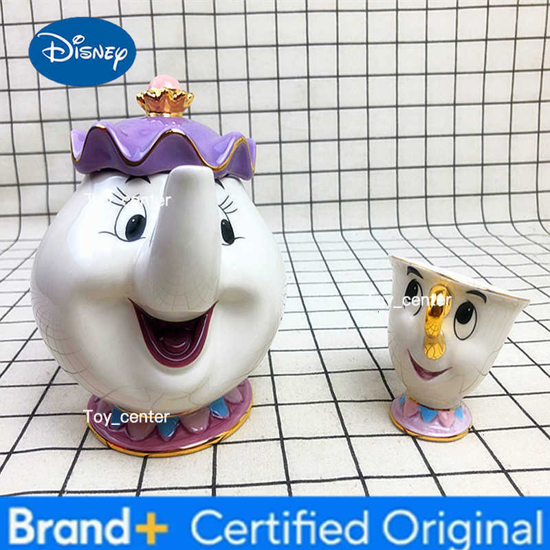 Disney Beauty and the Beast Mrs Potts Ceramic Teapot Chip Teacup Cartoon Character Set Home Decor Gift for Kids Fans H2602251