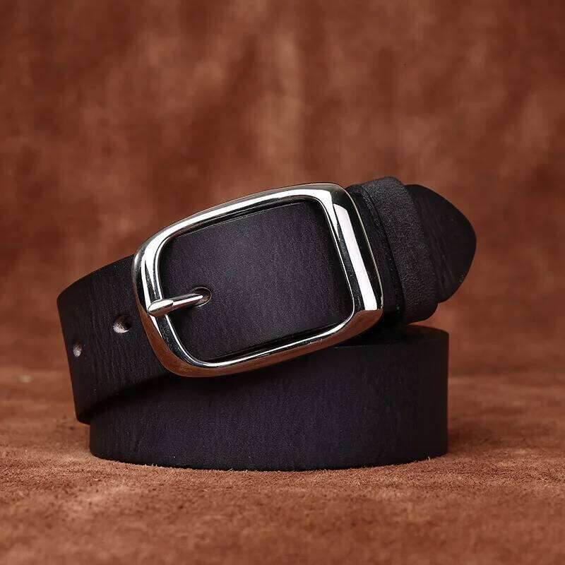 3.3CM Pure Cowhide High Quality Genuine Leather Belts for Men Brand Strap Male Stainless Steel Buckle Business Jeans Cowboy Y260225