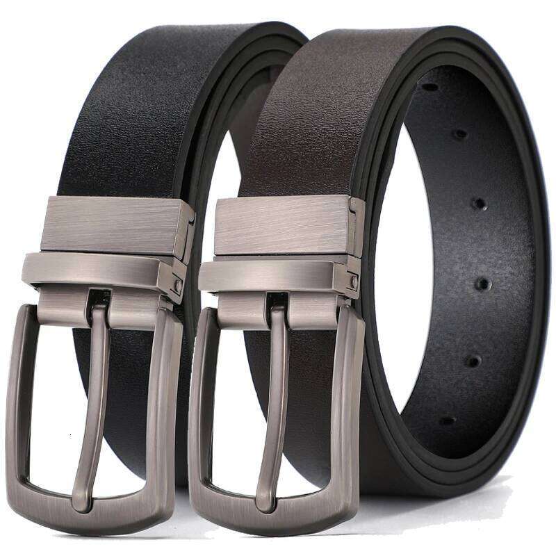 1 double-sided leather belt-2 style belt with irregular pattern, rotary alloy buckle, suitable for business dress pants and casu Y260225