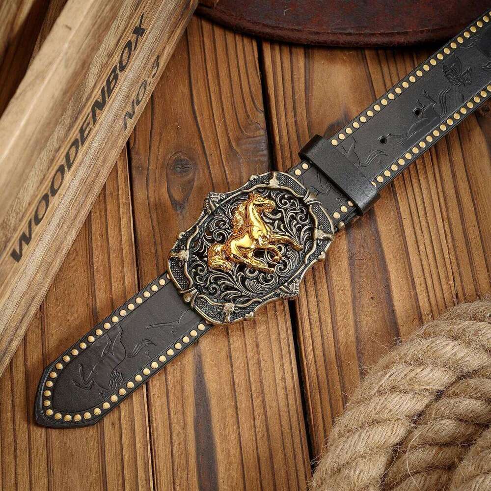 A unisex Western-style belt with vintage metal buckles, durable PU leather, and a cutting-edge fashion accessory for cowboys Y260225