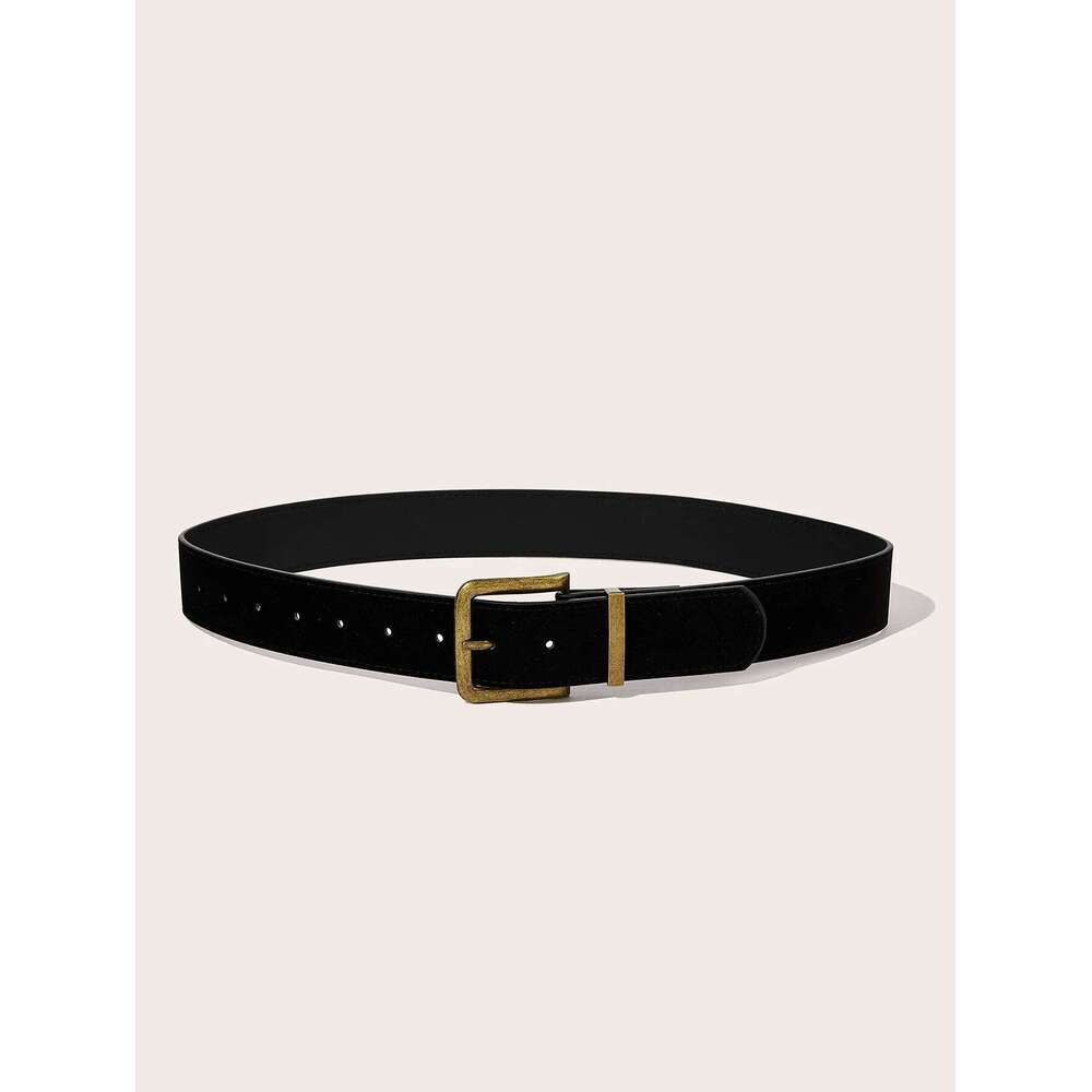 A unisex bronze-tone pin-buckle suede leather casual belt Y260225