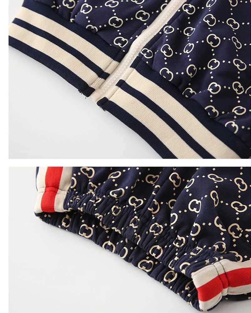 Tracksuit Set for Kids, Retro Monogram Full-Zip Jacket with Contrast Stripe Sleeves, Soft Cotton-Blend Activewear for Daily PlayT260225