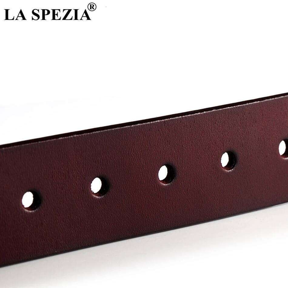 LA SPEZIA Men Genuine Cowskin Burgundy Pin Buckle Vintage Fashion Designer Brand Real Leather Male Jeans Belt Y260225