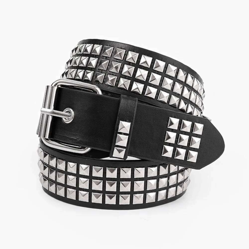 Square Bead Rivet Metal Pyramid Men and Women Punk Hardware Jeans Y2K Designer Belt Women's Belts Y260225