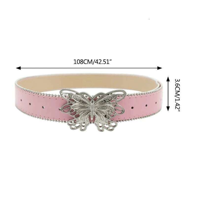 Women PU Butterfly Waist Subculture Pin Buckle Waistband Punk Y2K Jeans Pants Belt Hot Girl Accessories Y260225