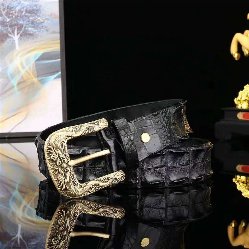 Authentic Exotic Crocodile Skin Gold Color Dragon Pin Buckle Men's Waist Strap Genuine Real True Alligator Leather Male Belts Y260225