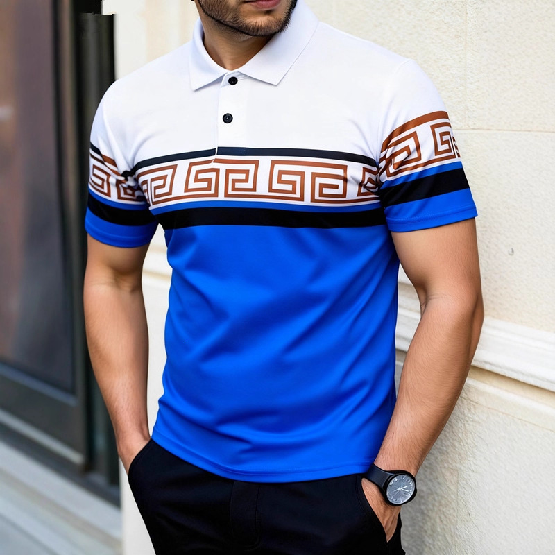 2026 New Model Designer Casual Men's Polo Shirt With Lapel Design 3D Color Block Patchwork Short-sleeved T-shirt Slim-fit Men's Polo Shirt
