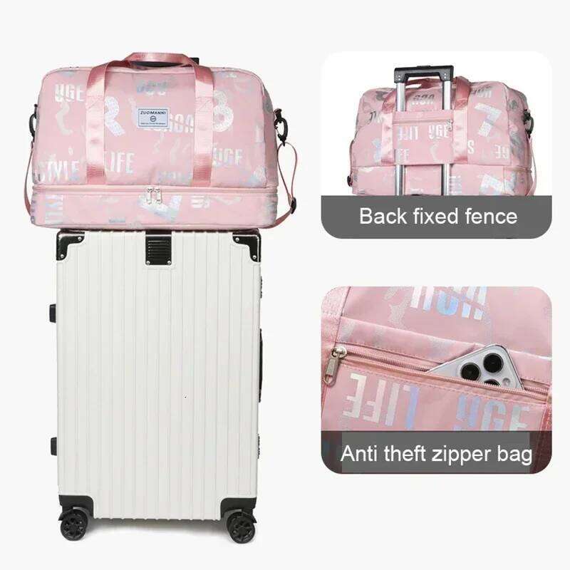Chic Letter Print Large Capacity Gym With Shoe Compartment Versatile Travel Duffle Dry/Wet Separation Shoulder Crossbody Bag Y260225