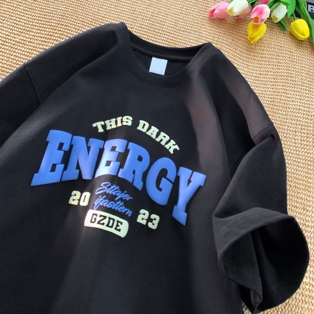Men's Summer New Crew Neck Lazy Style Harajuku Printed T-Shirt, Youth Fashion Trend Brand, Short Sleeve Standard Trend