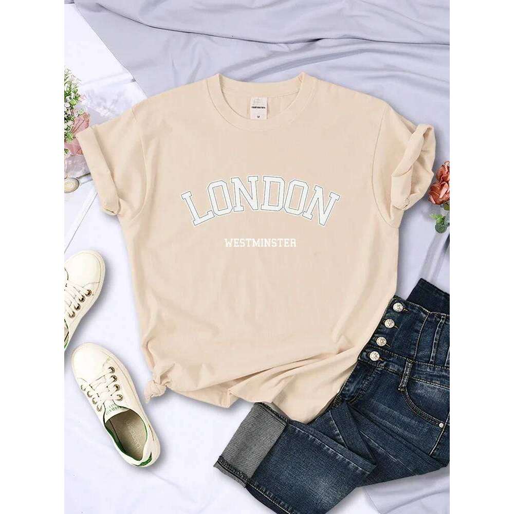 London Westminster Street Letter Tshirt Women Summer Breathable Crop Top Casual Sport Tee Clothes Sweat Cool Soft T-Shirt Female H260225