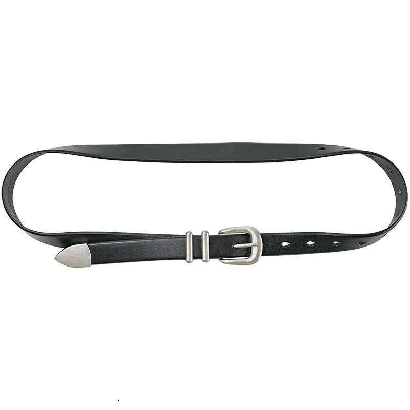 Women Men Vintage Silver Black Waistband leather Cowskin Buckle Belt 125cm Y260225