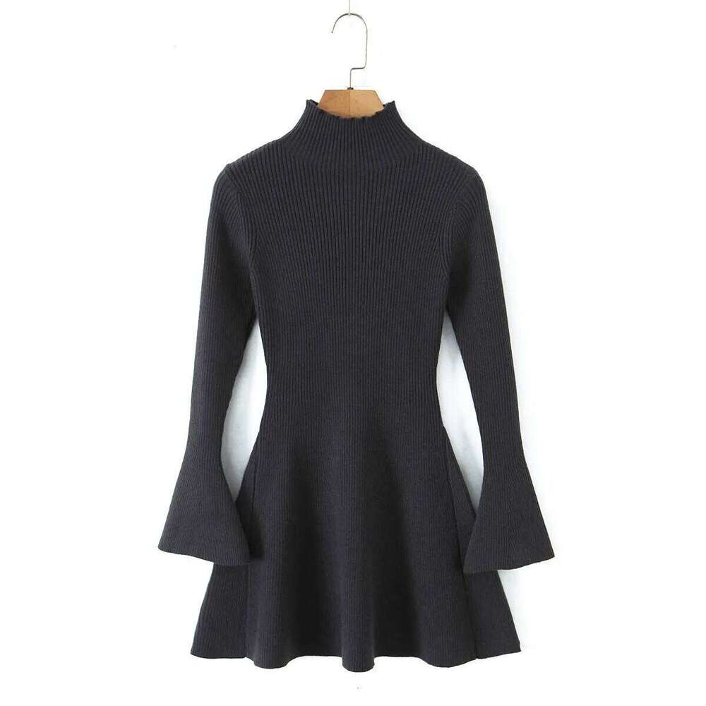 Mingmingxi 2025 New A-Line Knit for Women Semi High Neck Long Sleeve Elegant Sweater Casual Bodycon Party Dress XJ260225