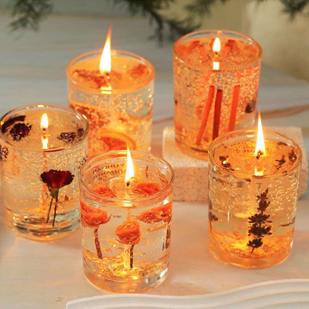 1Pc Handmade Smokeless Aromatherapy Candle - Dried Flower Jelly Wax in Creative Glass Cup for Home Fragrance Decor & Party Gift H260225