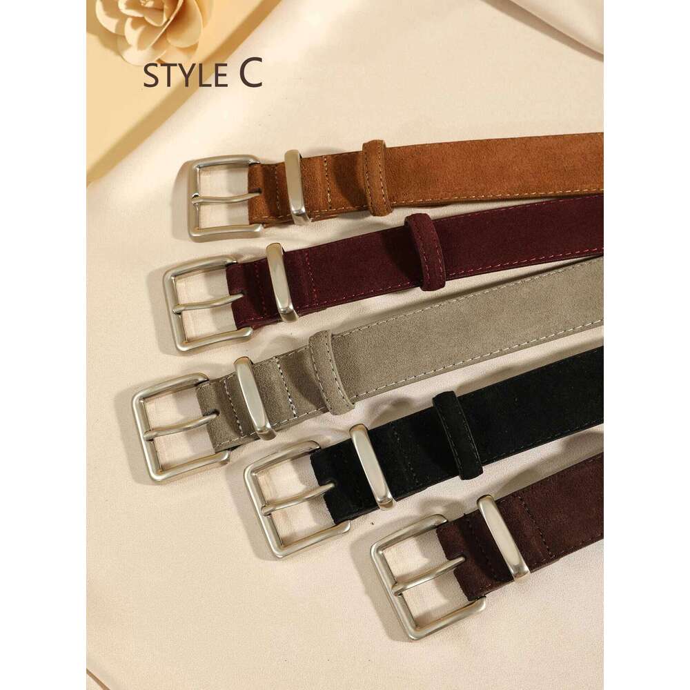 Luxury Suede Cowhide Leather Belt Women, Vintage Style with Gold Buckle, 3.3cm Wide Waistband for Dresses & Jeans Y260225