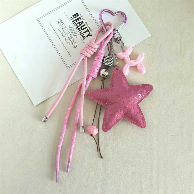 Y2k Leather Rope Keychain Star Cute Dachshund Bag Pendant 3d Creative Cartoon Keyring Anti-lost Mobile Phone Lanyard Bag Pendant H260225