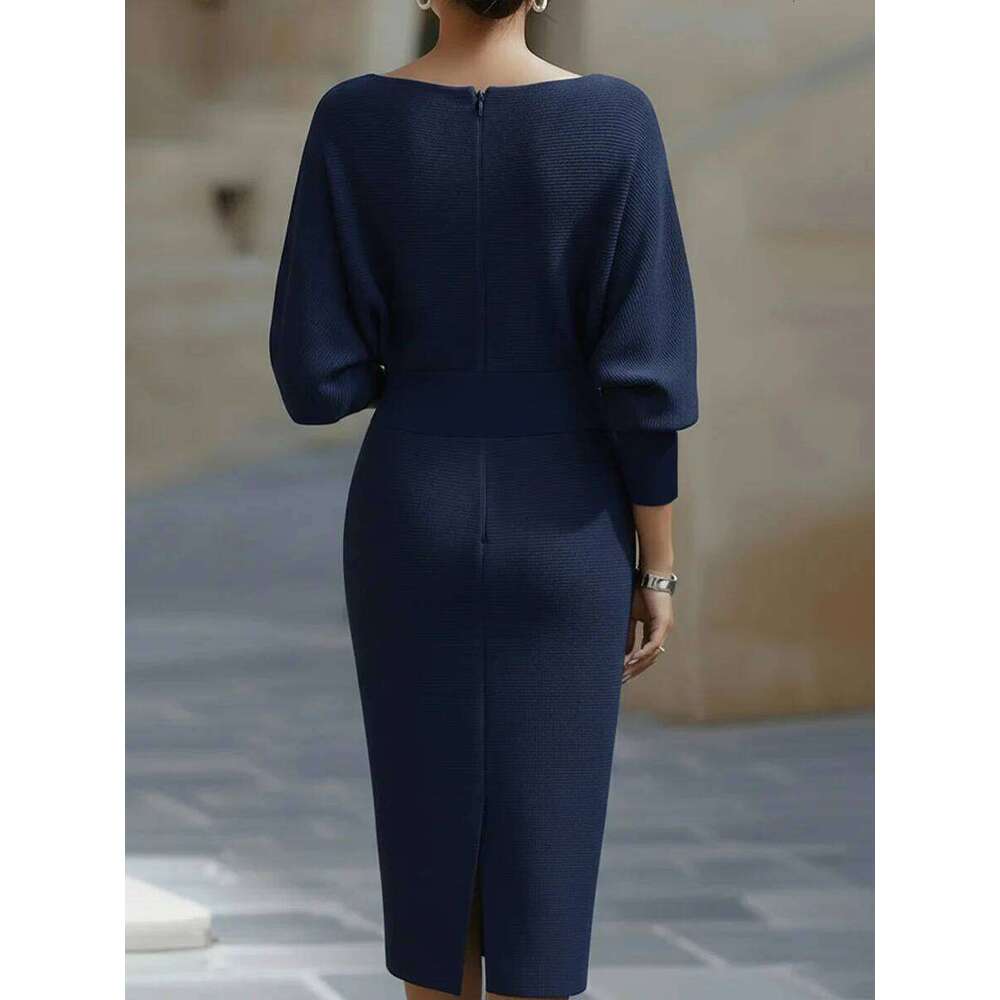 Elegant White Cowl Neck Midi Dress - Long Sleeves Bodycon Fit Perfect for Office Party Wedding XJ260225