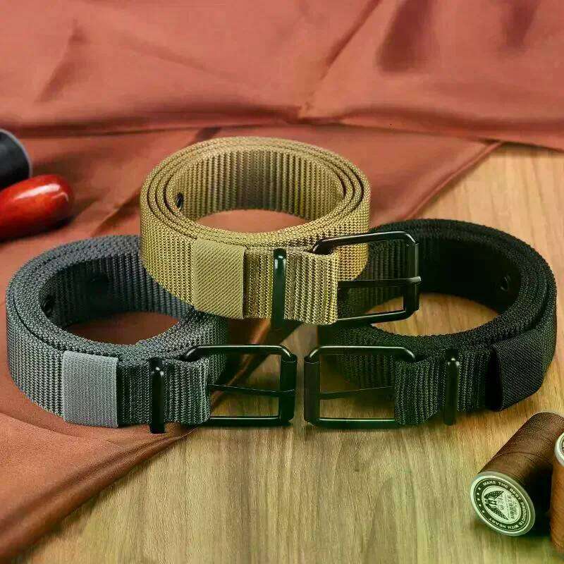 Men's Porous Canvas Pin Buckle Leather Outdoor Sports Women's Trendy Eyelet With Jeans Belt For Men Women Y260225