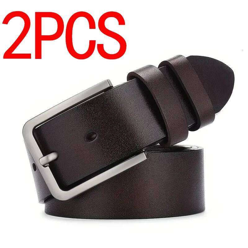 2pcs New Retro Men's Needle Belt,Casual Business Fashionable Belt,Alloy Buckle Real Belt Body, Paired With Jeans And Suit Y260225