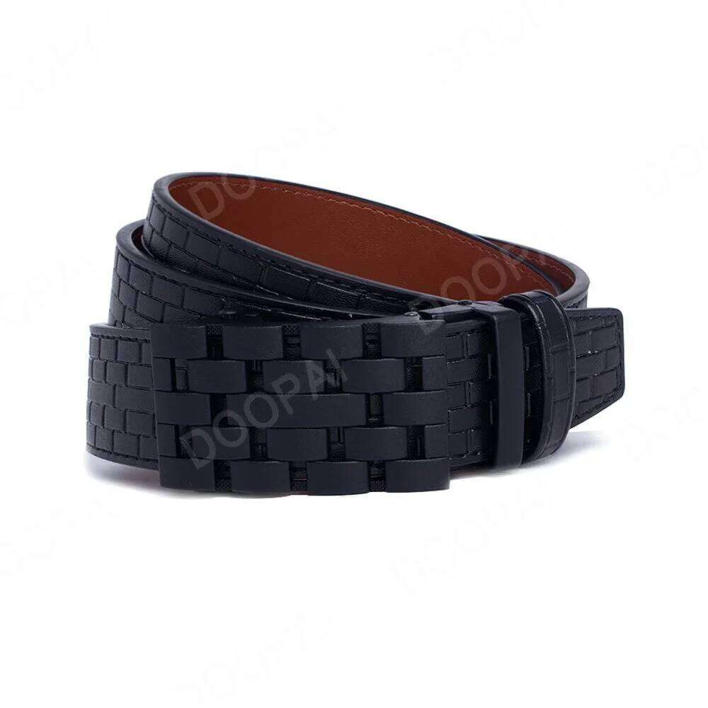 2023 Belt Metal Luxury Brand Automatic Buckle Plaid Genuine Leather Belts for Men Waist Strap Black Male Y260225