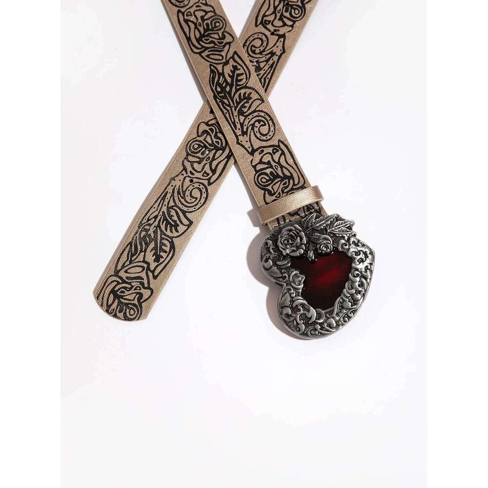 Women's casual y2k multi-color heart-shaped carved buckle flower embossed dress jeans versatile decorative belt suitable Y260225