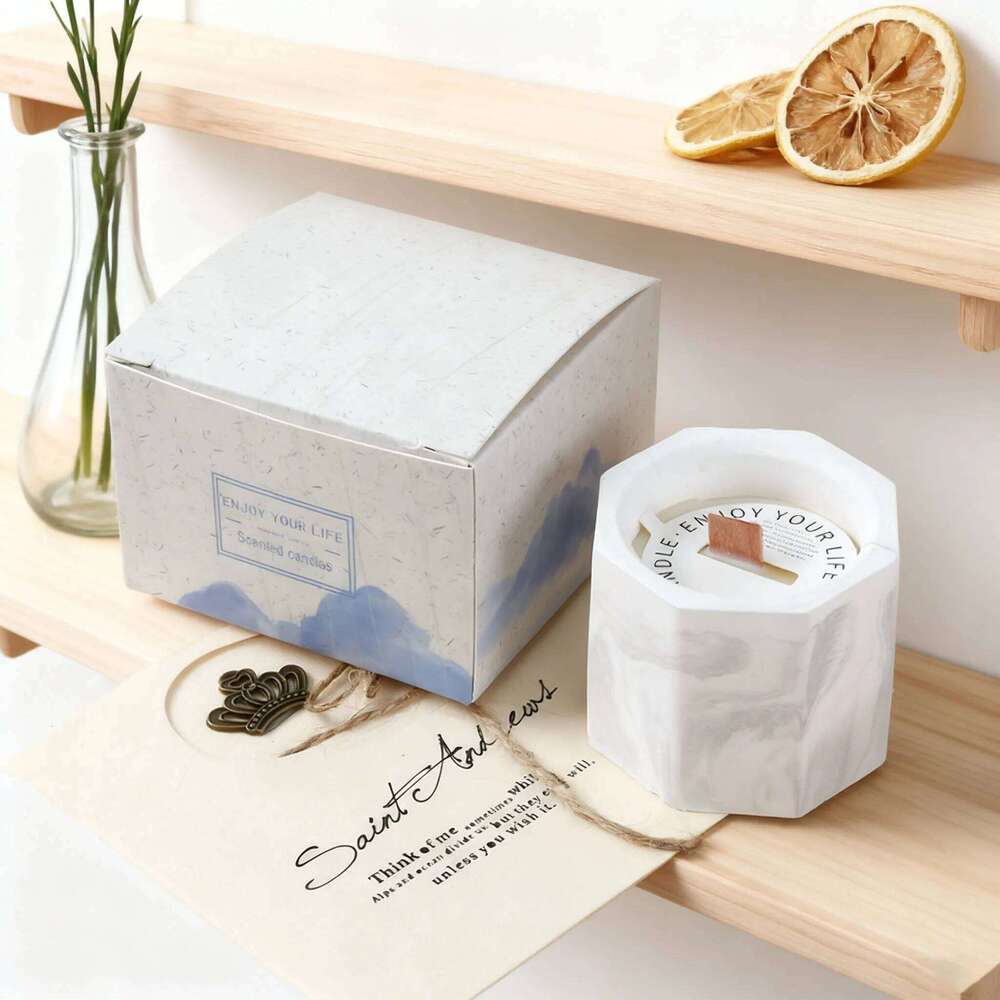 Marble Pattern Scented Candle, Smokeless Aromatherapy Jar Candle Home Decor, Relaxing Gift Set for Wedding Birthday Valentin H260225