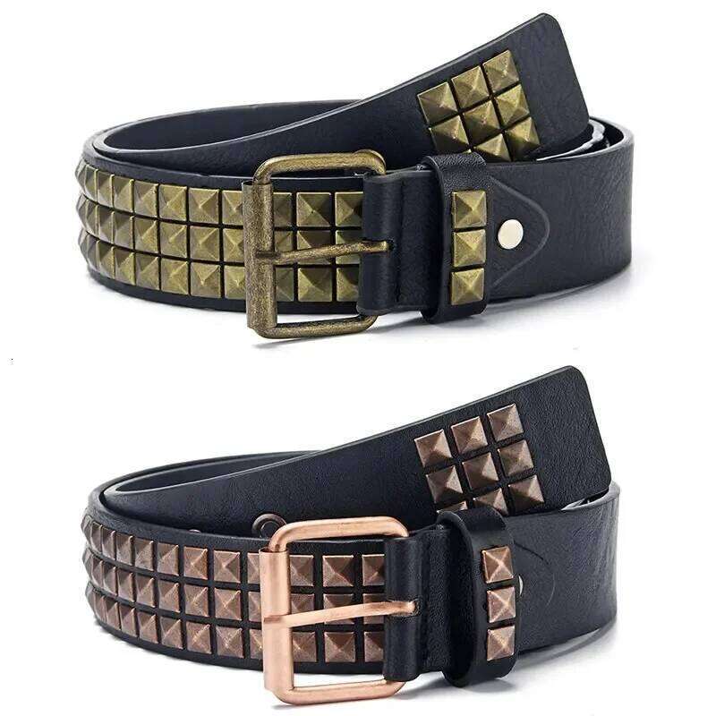 Fashion New Square Bead Rivet Metal Pyramid Men and Women Punk Hardware Jeans Y2K Designer Women's Belt Y260225