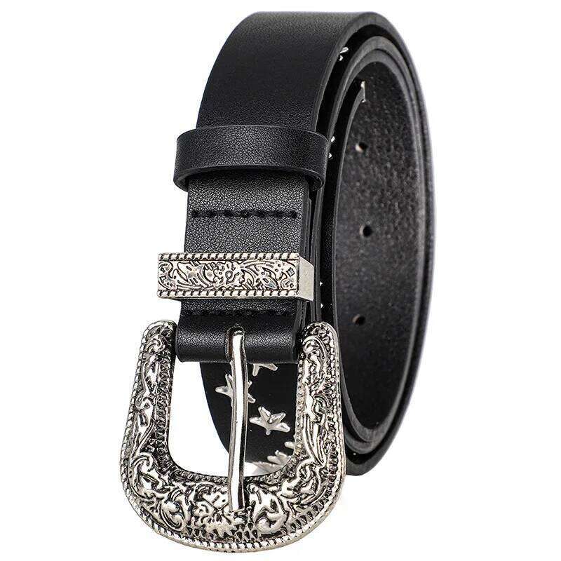 Men's and Women's Trend Pentagram Rivet Punk Style, Vintage Carved Buckle PU Leather BeltsSubculture Rock Hip-Hop Y2k Belt Y260225