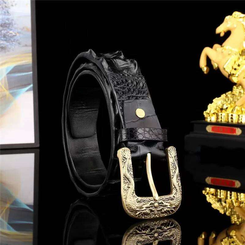 Authentic Exotic Crocodile Skin Gold Color Dragon Pin Buckle Men's Waist Strap Genuine Real True Alligator Leather Male Belts Y260225
