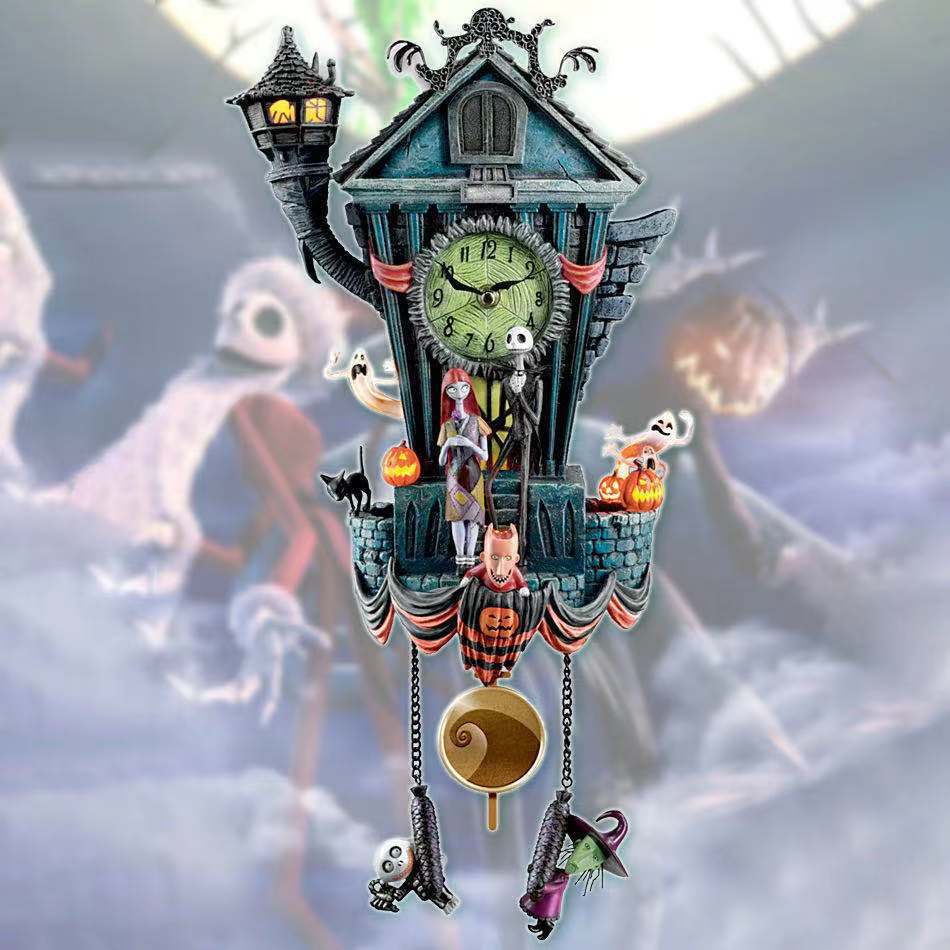 Halloween Wall Clock Nightmare Party Theme Garden Ornament Carousel Jesus Staring Clock Hanging Pendant Elf Decor