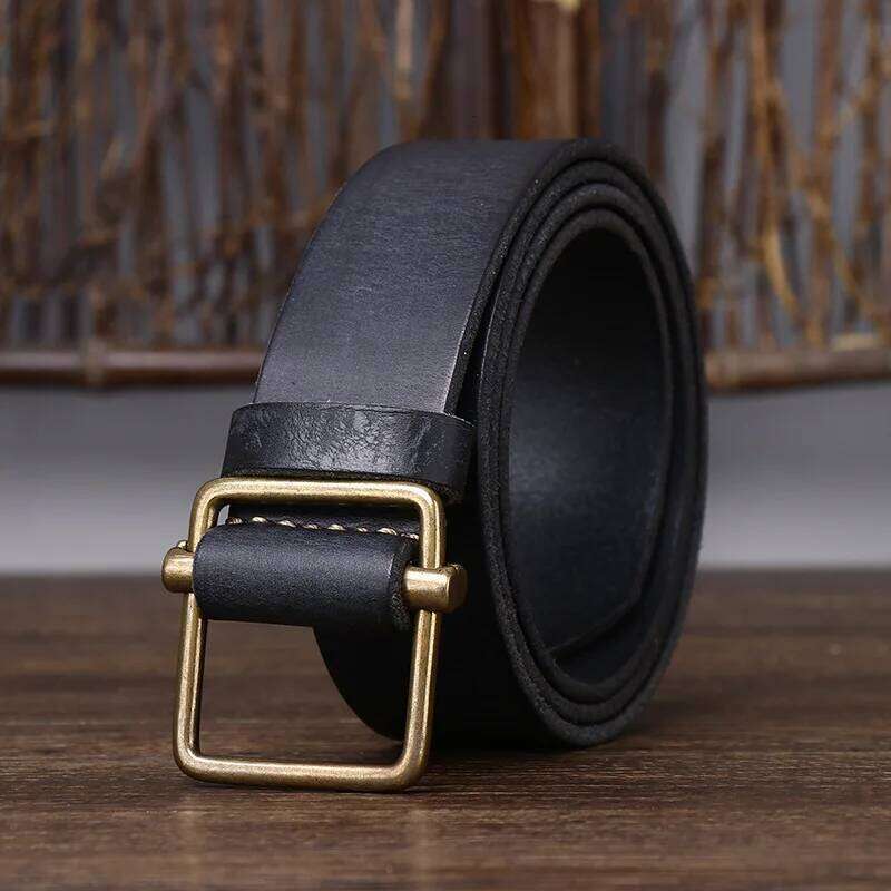 New Men's Non Perforated Genuine Leather Belt Male Smooth Buckle Head Layer Cowhide Retro Simple Versatile Cowboy Belts Y260225