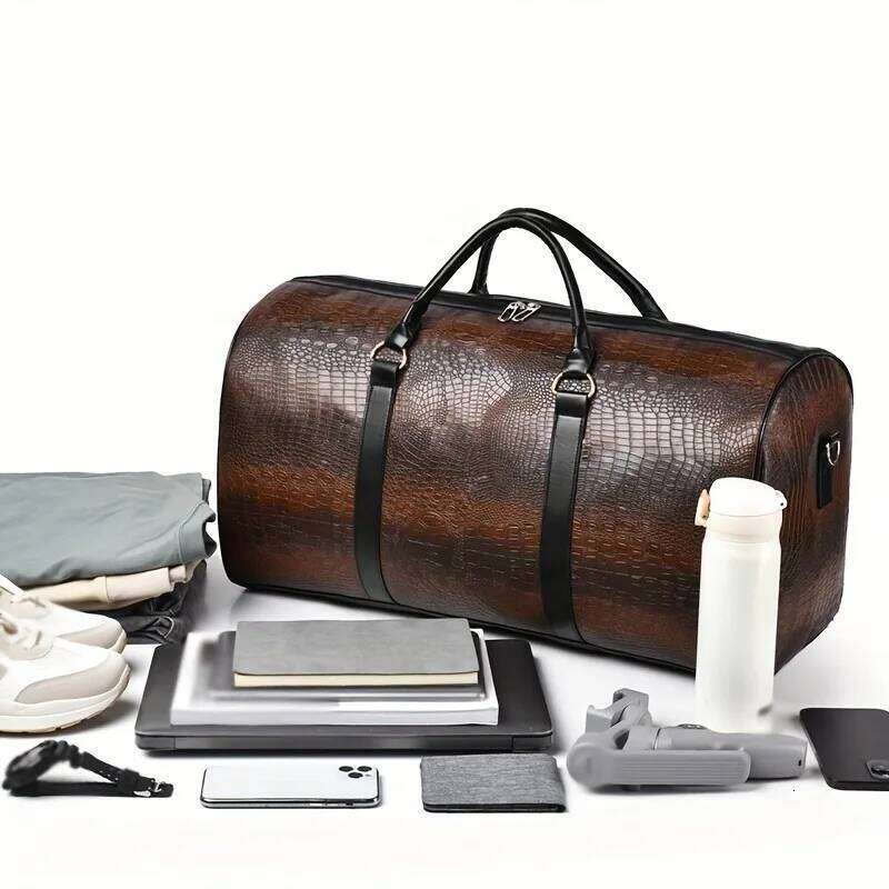 Large Capacity Retro Crocodile-Textured Travel Duffel Bag - Durable Vacation Luggage, Versatile Gift for Men & Women Y260225