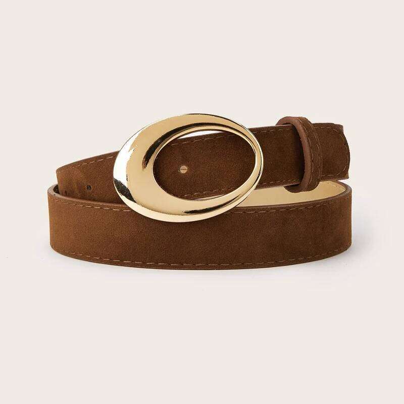 Simple Fashion Oval Golden Buckle Suede Leather 2.8cm Width Women Belt For Jeans Luxury Designer Dress Coat Brown Waistband Y260225