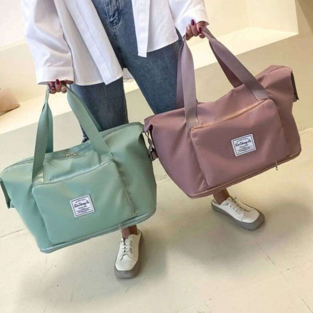 Oxford Cloth Foldable Large Capacity Tote Double Layer Design Adjustable Strap Gym Bag Short Distance Travel Y260225