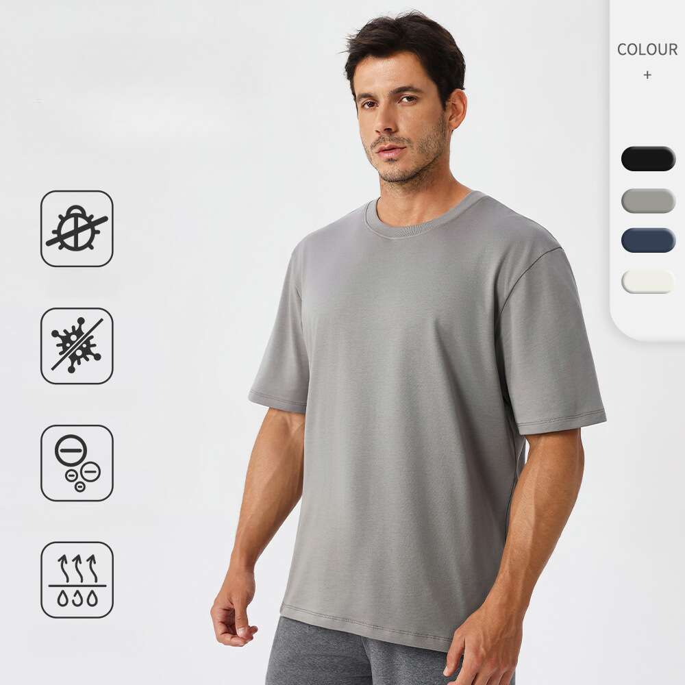 L-3854 Men's Quick Dry Antibacterial T Shirt Breathable Loose Fit Running Gym Fitness Training Outdoor Sports Short Sleeve Summer Lightweight Workout Top