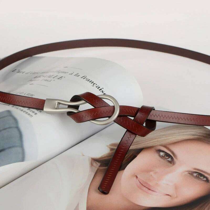 Simple women's genuine leather knotted thin belt with skirt coat tight waist luxury decoration Y260225