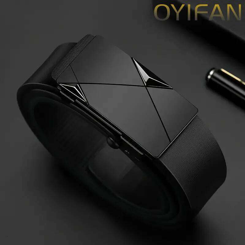 OYIFAN Fashion Men's Genuine Leather Automatic Buckle Ratchet Belt Random Adjustment Y260225