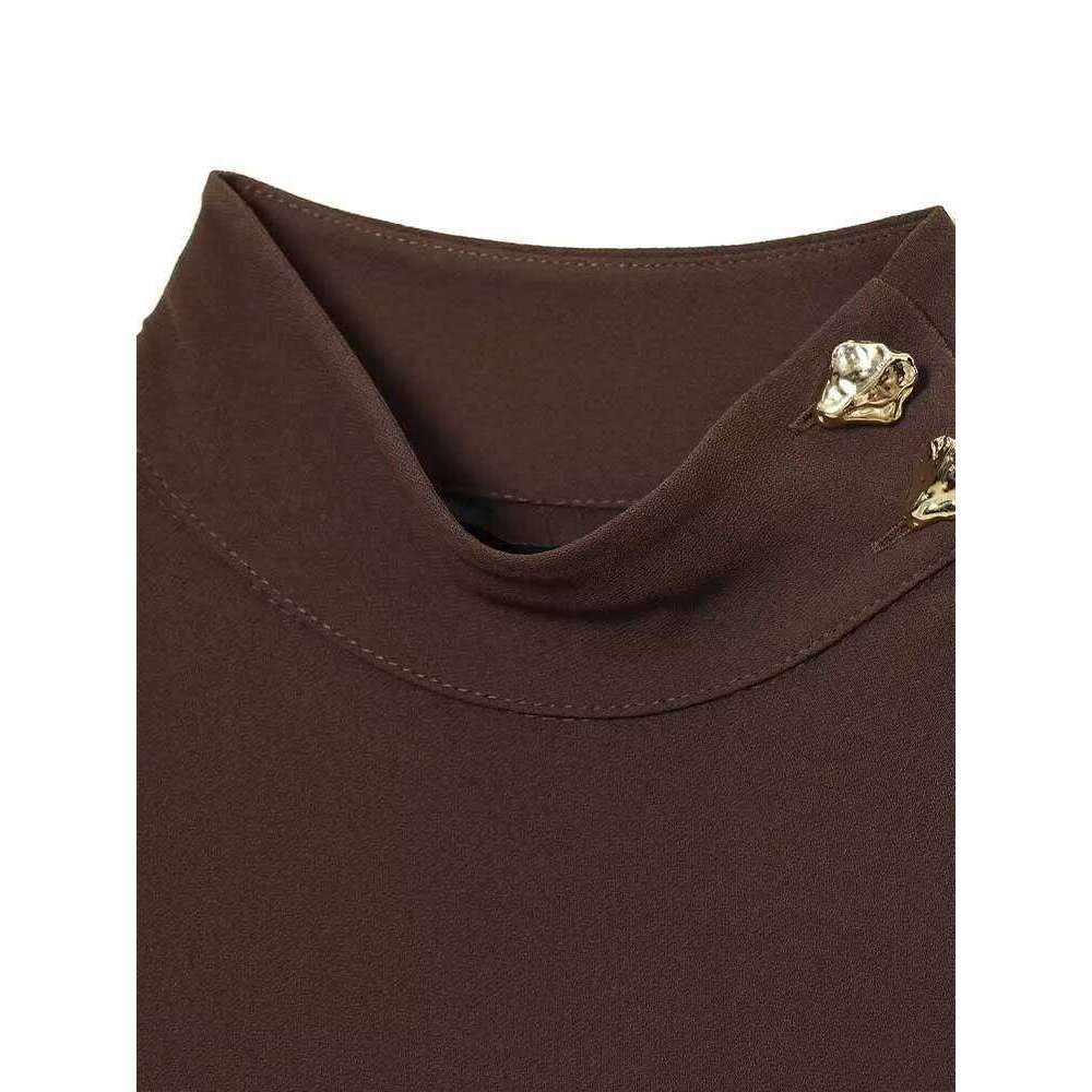 European and American style winter new women's fashion trendy simple stand-up collar short-sleeved midi dress with belt XJ260225