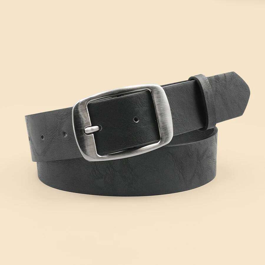 Classic Black Silver Pu Leather Thin Casual Needle Buckle Belt Pants Jeans Decoration Y260225