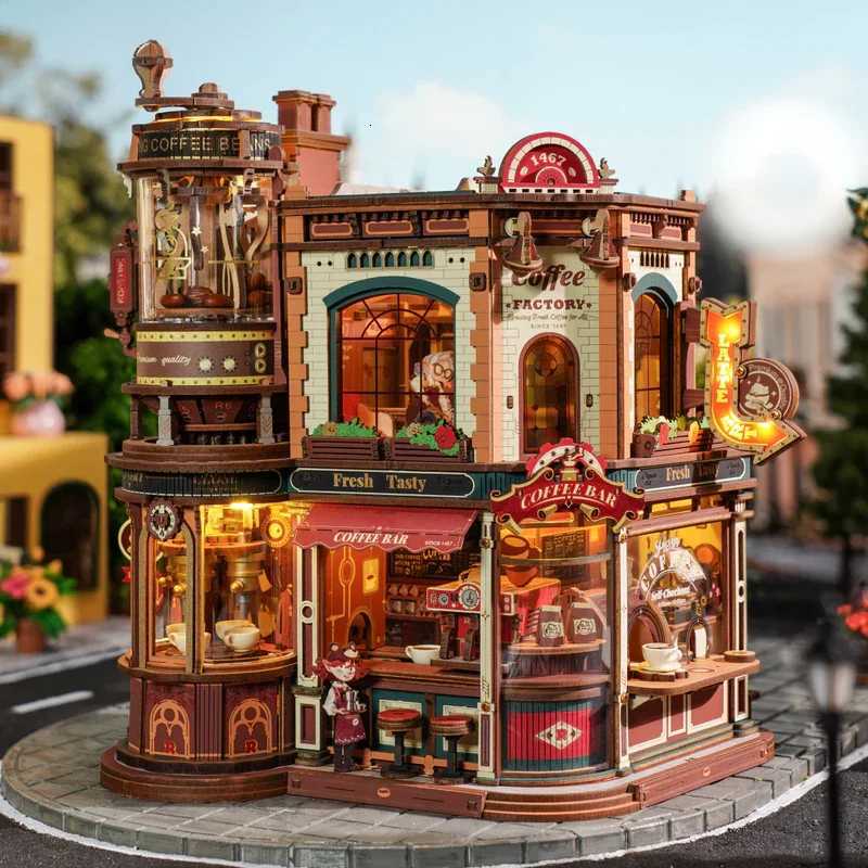 ROKR Dream Coffee Factory 3D Puzzles Music Box Christmas Wooden Model Kits Build Best Gifts for Kids Adults EAB02 26H0422
