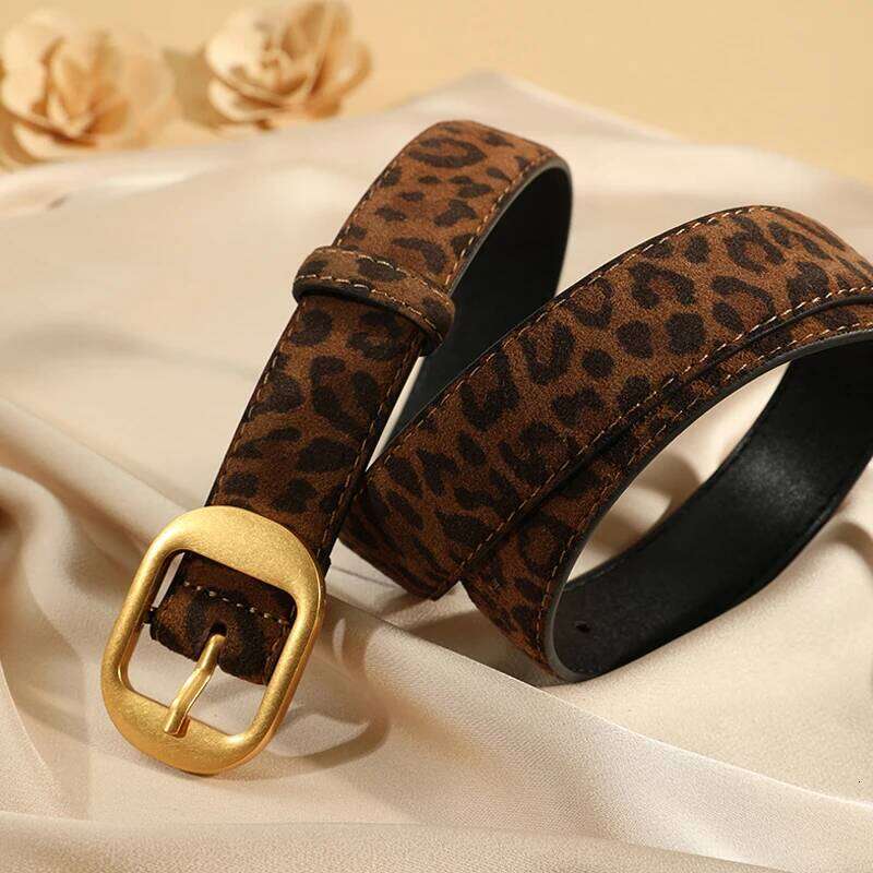 Suede leather Women Leopard Print Waist with Metal Buckle Genuine Leather Decorative Belt Vintage-Style Trouser Belts Y260225
