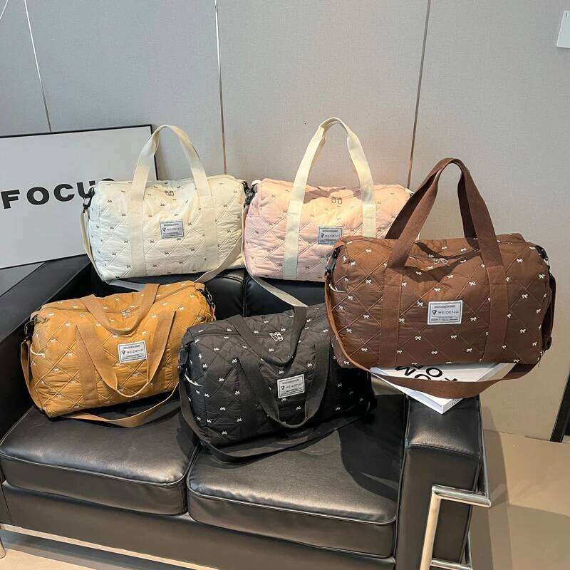 Bow Large Capacity Waterproof Tote Handbag Travel Duffle Women Yoga Fitness Sport Bags with Shoe Compartment Y260225