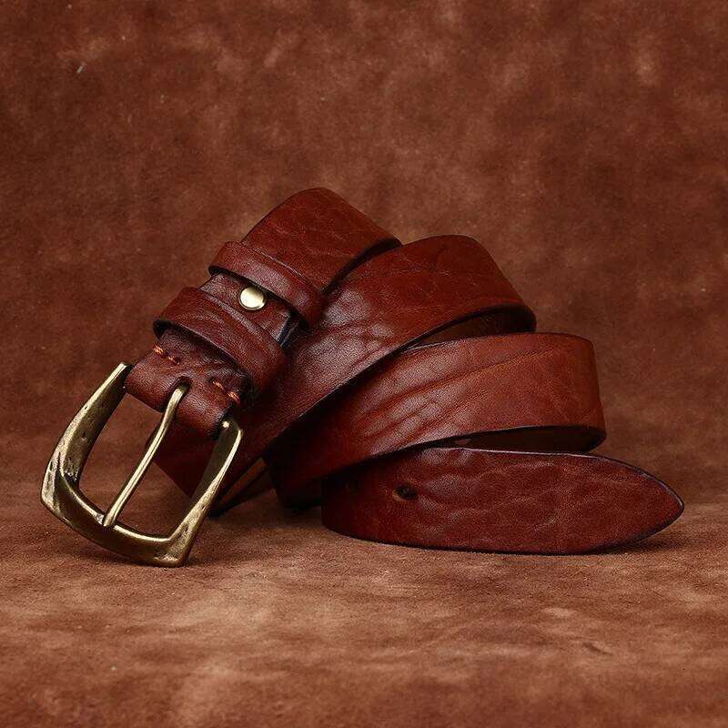 3.8CM Men High Quality Genuine Leather Belt Luxury Copper Buckle Belts Thickening Pure Cowskin Vintage Strap Male Jeans for Man Y260225