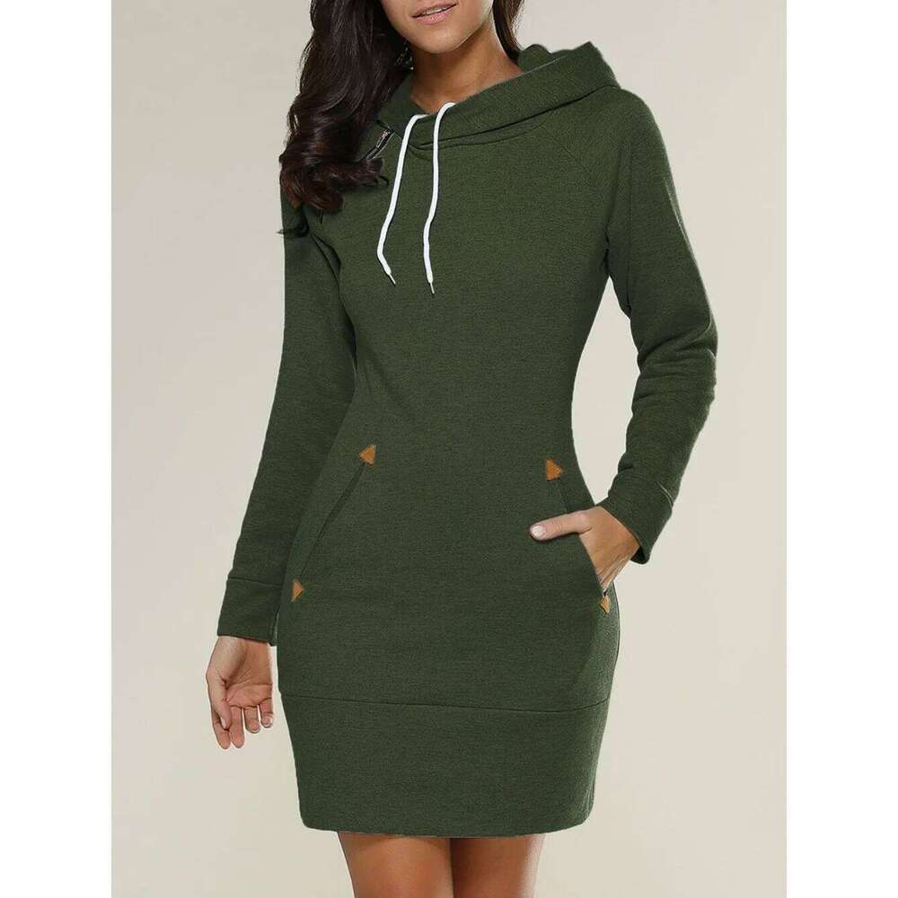 Hooded Zip Pullover New Mid Length Sweatshirt Casual Fashion Elegant Dress XJ260225