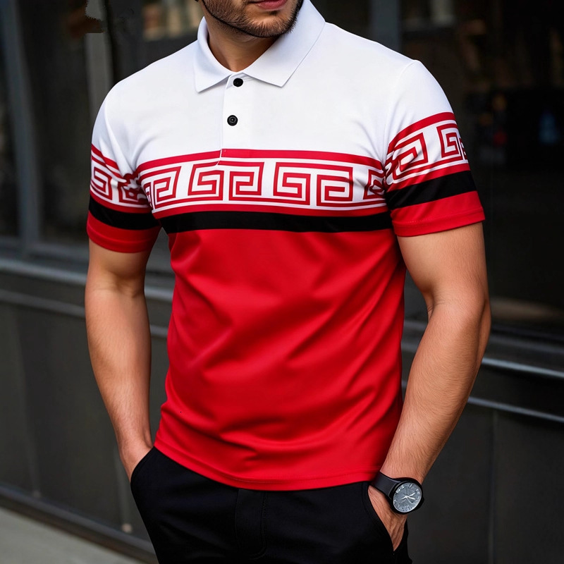 2026 New Model Designer Casual Men's Polo Shirt With Lapel Design 3D Color Block Patchwork Short-sleeved T-shirt Slim-fit Men's Polo Shirt